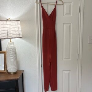 Mind Code Rust Red V-Neck Spaghetti Strap Jumpsuit